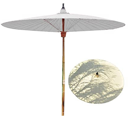2 m Bambus Gartenschirm, runder Sonnenschirm, UV-Schutz, regenfester Terrassenschirm, Strandschirm im Freien, handgefertigte Produkte, dekorativer Schirm aus Plane, 36 Bambusrippen, ohne Sockel