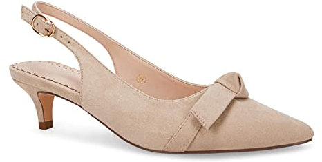 Womens Slingback Pumps Bow Tie Closed Pointed Toe Kitten Heels Mules Slip On Wedding Dress Pumps Shoes, Khaki(suede), 8 UK