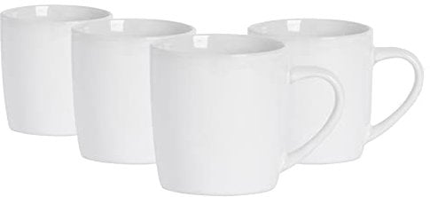 Argon Tableware Coloured Coffee Mugs - White - 350ml - Pack of 4 - Gloss Ceramic Stoneware Tea Mugs Latte Cappuccino Cups Hot Chocolate Cups Colourful Mug Set with Handle
