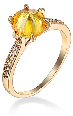 Wycian Citrin Stein Ring, Ewigkeitsring Gold 6 Zinken mit Eingelegten Strasssteinen Größe 60 (19.1) Versilbert Memoire Ringe für Jahrestag