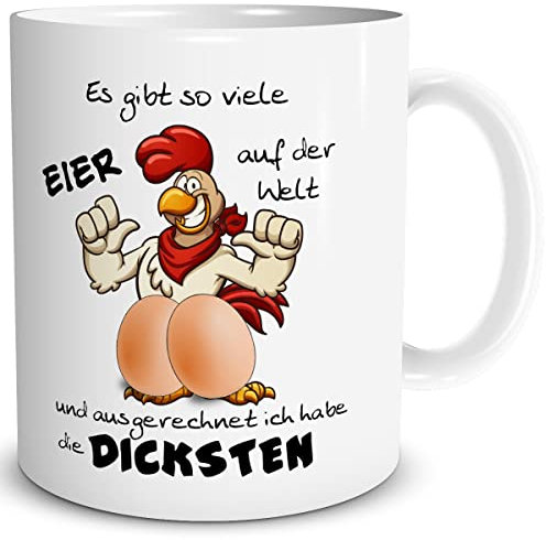 TRIOSK Tasse Ostern mit Oster Hahn Spruch lustig Dicke Eier Hühner Geschenk für Männer Freunde Büro Kollegen Hühnerliebhaber Vatertag, Keramik 300ml