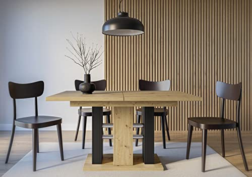 ALTDECOR Esstisch ausziehbar, ideal als Küchentisch, Esszimmertisch - oder Wohnzimmertisch, solide Konstruktion aus Möbelplatte, 140-180x90x75 cm - Artisan Eiche Optik/Schwarz - ILD