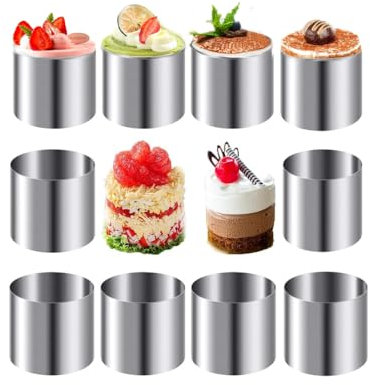 Tiamu 10 PièCes Anneaux de Mousse en Acier Inoxydable, Rond Moule à Gâteau Cuisine, Anneau Biscuit Bord Cuisson Cercle Pâtisserie Outil pour, Fondant, Sushi