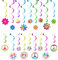 36 Stück 60er Jahre Hippie Thema Party Folien Wirbel Dekorationen, 60er Jahre Groovy Party Retro Blumen Ausschnitte Friedenszeichen Hängende Wirbel Decken Dekorationen