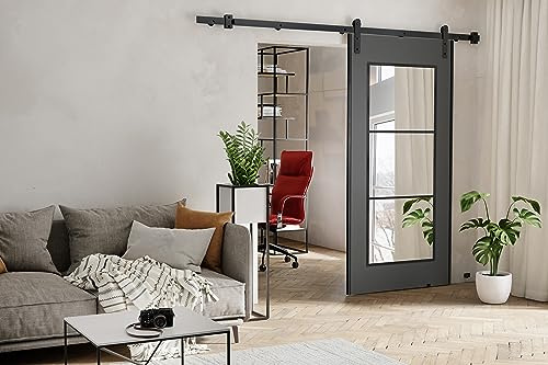 KIER FURNITURE POLI Wall-Mount Schiebetür – Schiebetür Komplettset Schiene Komplettset Mit Tür – Zimmertüren Mit Zarge Komplett - B106xH205xT1,6 cm - Graphit