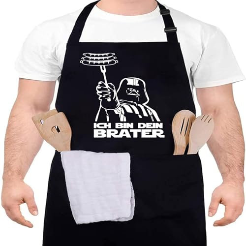 XCSJKJ Grillschürze für Männer, Kochschürze Herren, Star Wars Schürze 2 Taschen, Lustige Grill Geschenke für Männer Kochschürze fur Herren,Star Wars Grill Schürze ICH BIN DEIN BRATER