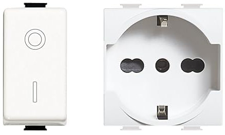 BTicino SAM5011F Interruttore bipolare, Bianco + Bticino SAM5440/16F Matix Presa Bipasso, Standard Tedesco, Bianco