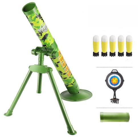 Juego de Lanzamiento de mortero para niños de 6 a 12 años, Cohete de Espuma Blanda con 5 proyectiles de Espuma de Seguridad para niños y niñas (Cinco proyectiles Verdes)