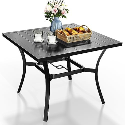 YITAHOME Gartentisch, 94x94cm Terrassentisch mit 4cm Sonnenschirmloch, quadratischer Outdoor-Terrassentisch mit E-Beschichtung, Vollmetall-Outdoor-Esstisch ideal für Garten, Rasen, Schwarz
