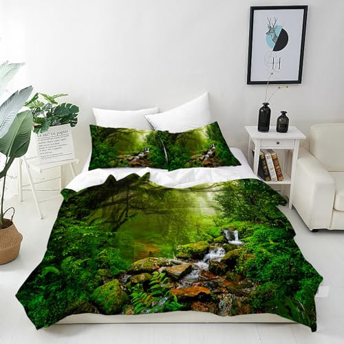 ANHOPE Dschungel Bettwäsche Set 2 Teilig Natur Tropisch Regenwald Wald Bettbezug 135x200 cm + Kissenbezug 80x80 cm Weich Microfaser Bettbezüge mit Reißverschluss Ganzjahres Bettdeckenbezug Set
