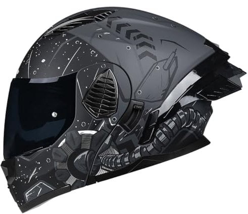 Woljay Casco Da Motociclista Casco Integrale Flip Up Doppia Visiera Integrato Moto Per Adulti Uomini Donne Street Racing Ciclomotore Approvato DOT/ECE (Starry Sky-Smoke Visor,Large)