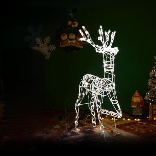 Luz navideña de bajo Voltaje 75 cm, Blanca cálida, Forma de Reno, Ideal para decoración Festiva y Crear Ambiente Acogedor.