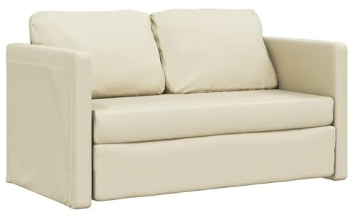 Hommdiy Bodensofa mit Schlaffunktion,klappcouch mit schlaffunktion,Creme 112x174x56 cm Kunstleder
