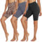 TNNZEET 3er Pack Radlerhose Damen High Waist Shorts Kurze Sporthose Blickdicht Sommer Leggings Unter Kleider für Sport Yoga,Schwarz/Dunkelgrau/Leopard,XXL