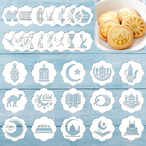 30pcs Pochoir Eid Mubarak, Réutilisable Pochoir Ramadan Pochoirs de Décoration pour Café de l'Aïd Modèles de Moules Outils pour Biscuits Pain Pâtisserie Peinture Décoration Artisanale