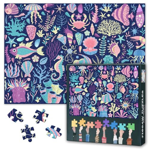 Puzzle 1000 Teile für Erwachsene Ozean Korallenriff Tiere und Pflanzen Puzzles, Unterwasserwelt und tropische Meereslebewesen Element-Serie, 19,5 x 27,5 Zoll