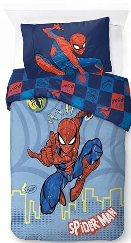 Jay Franco Marvel Spiderman Heldenkraft 100% Baumwolle Einzel-Bettwäsche-Set - Inklusive Kissenbezug 50 x 70 cm