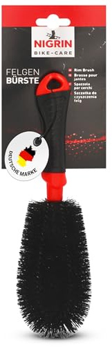 NIGRIN Bike Care Felgen Reinigungsbürste, hochwertige Felgen/Allround Bürste, ideal für Felgen, Speichen, Laufräder und Naben, Schlag- und Rutschfester Griff schwarz, rot 1 Stück