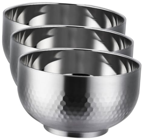 VERDANVERSE 3 pièces Lot de Bols Inox Double Paroi Empilables pour Soupe et Riz Résistants et Élégants pour Adultes