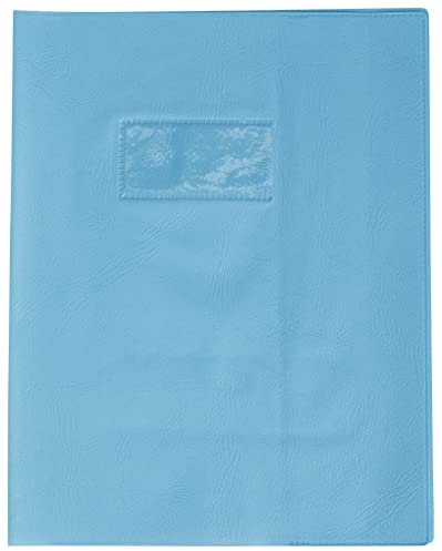 Calligraphe 72010AMZC Un Protège-Cahier Grain Cuir Bleu clair - 17x22 cm - 22/100ème avec Porte-Étiquette - PVC Opaque