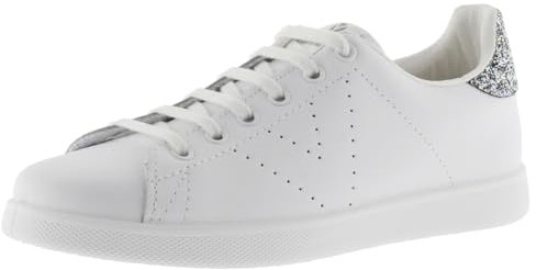 victoria Sneaker Tenis Pelle & Retro Glitterato & Logo Traforato 1125104 per Donna Antracita 36