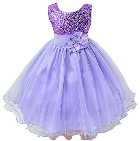 MISSMAO Principessa Ragazza Fiore Paillettes Festa Matrimonio Vestito Viola 5-6 Anni Viola 120CM