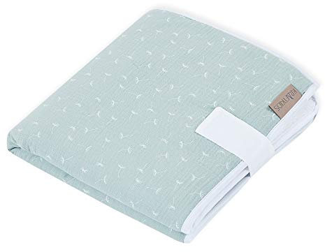 KraftKids Reisewickelunterlage in Musselin mint Pusteblumen, Reisewickelauflage 60 cm x 60 cm, Wickelunterlage für unterwegs mit Liebe handgefertigt in der EU