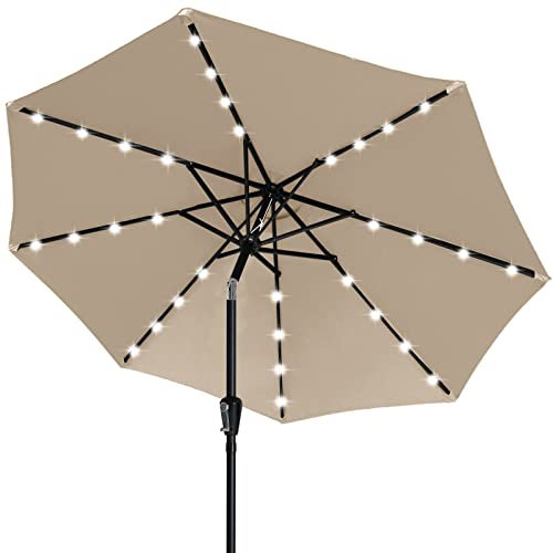 ABCCANOPY 230cm Gartenschirm Sonnenschirm neigbar mit 32 Solar-LED-Lichtern,für Garten,Deck,Schwimmbad,Sandstrand,Khaki