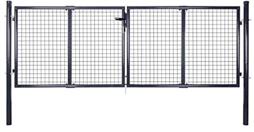 pedkit Mesh Gartentor, Gartentür Tür Hoftür Gitterzaun Tor Zauntor Gartenpforte Zauntür Doppelflügel Tor Verzinktem Stahl 306 x 125 cm (B x H) Grau, 3 Schlüssel