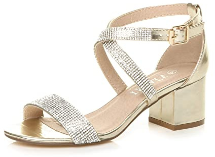 AJVANI MID HEEL PEEP TOE BUCKLE ANKLE STRAP PARTY STRAPPY SANDAL SIZE 3 36