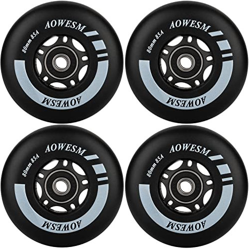 AOWESM Inline Skate Wheels 85A Gripper Asphalt Outdoor Inline Roller Hockey räder mit Kugellager ABEC-9 (4er-Pack) (schwarz, 72 mm)
