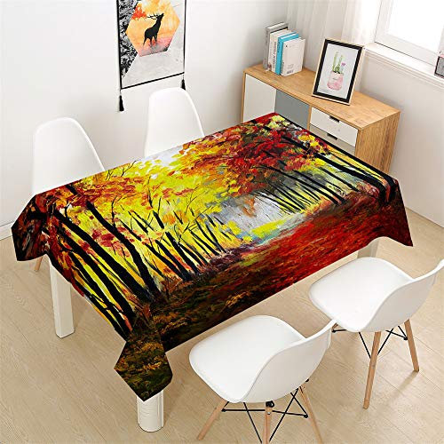Morbuy Tischdecke Rechteckig Abwaschbar-3D Gefallene Blätter Drucken Tischdecken Quadratisch Wasserdicht Lotuseffekt Abwischbar Tischtuch für Dekoration Küche Garten (100x140cm,Ahorn Wald)