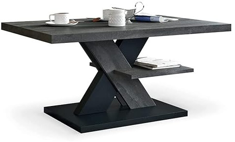 Viosimc Couchtisch, Moderner Wohnzimmertisch, Modern Möbel Wohnzimmer, Kaffeetisch, Sofatisch mit Großer Ablage, Beistelltisch für Tee und Kaffee – Coffee Table for Living Room - Stahl & Schwarz