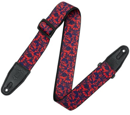 Levy's Leathers 2 Wide Polyester Guitar Strap with Genuine Leather Ends; Purple & Red Skulls Motif (MPD2-110)