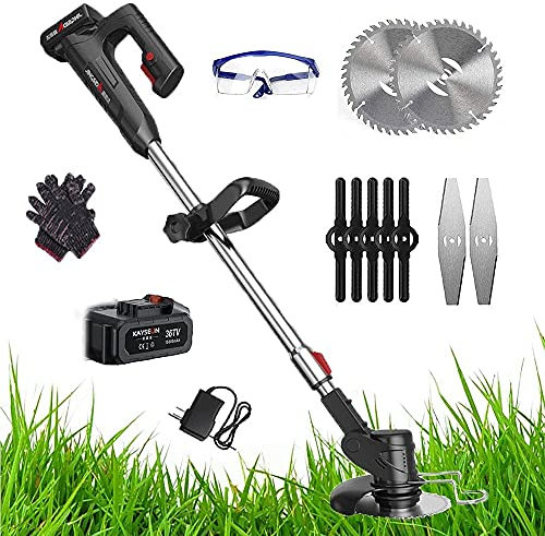 Lightweight String Trimmer with Cutting Blad, Telescopic Garden Brush Cutter, Garden Strimmers Electric Telescopic with Metal Blade Chargeable Lawn Mower, Gardening Tools, 36V A