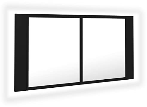 vidaXL LED Bad Spiegelschrank Badezimmerspiegel Badspiegel Spiegel Badschrank Badezimmerschrank Hängeschrank Wandschrank Schwarz 90x12x45cm Acryl