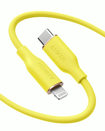 Anker PowerLine III Flow, USB C to Lightning Cable for iPhone 14 Plus 14 14 Pro Max 13 13 Pro 12 [MFi Certified, 6ft, Daffodil Yellow] Supports Power Delivery, Silicone Cable