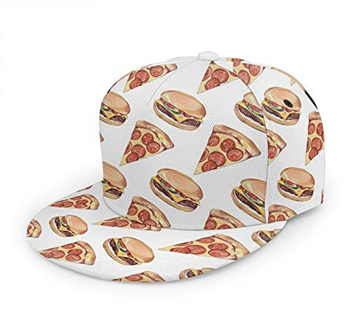 Oaieltj Unisex Baseball Cap Damen Herren Einstellbare Hip Hop Hut Mode Flache Schirmmütze Baseball Cap, Pizza Hamburger Burger Muster weiß, One size