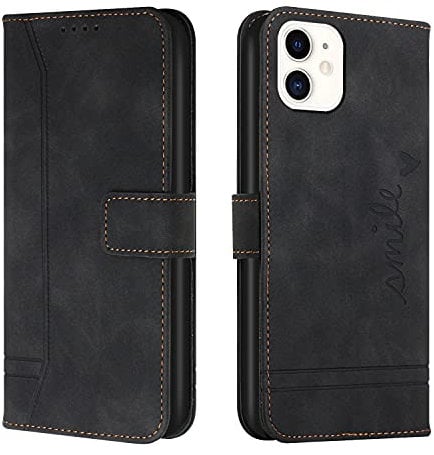 Trugox Handyhülle für Apple iPhone 12 / iPhone 12 Pro Hülle Klappbar Klapphülle mit Kartenfach Handytasche Handy Schutzhülle Tasche Leder Wallet Flip Case Slim Book Cover - Schwarz