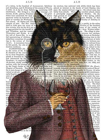 CANVAS-FRAMED-with-AMERICAN-BOX Tortoiseshell Cat and Brandy Glass Fab Funky - Whimsical vertical Art print steampunk silly funky fabulous Floating frame 19_X_15_in
