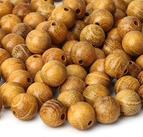 Prometis 200pcs 12mm Natural Sandalwood Round Beads Gorgeous Craft Handmade Polished Spacer Beads with Elastic Cord for Bracelets DIY Jewelry Making