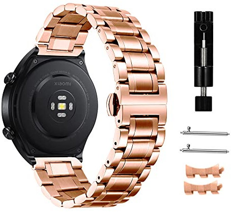 Niboow 22mm Correa para Xiaomi Watch 2 Pro/Watch S1/S1 Active/Mi Watch/Amazfit Balance/Bip 5/GTR 4/GTR 3/GTR 3 Pro, Metal Correas para Huawei Watch GT4 46mm/Watch 4 46mm/Watch 4 Pro 48mm - Oro Rosa