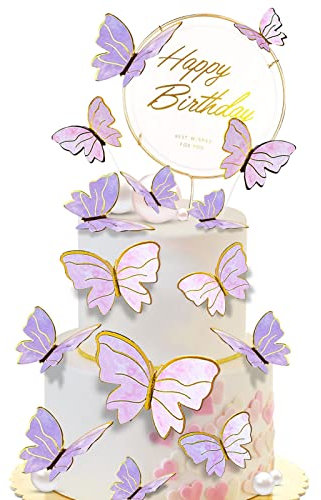 31 Stück Schmetterlinge kuchen deko, Schmetterlinge Tortendeko Cake Topper Schmetterling Cupcake Topper Tortendeko Geburtstag, Für Kuchen Dekoration Hochzeit Babyparty (lila)