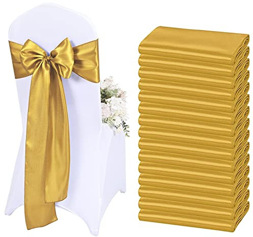 Lykoow Satin-Stuhlschärpen, goldfarben, 60 Stück, für Hochzeit, Empfang, Party, Hotel, Zuhause, Küche, Dekoration (Gold)
