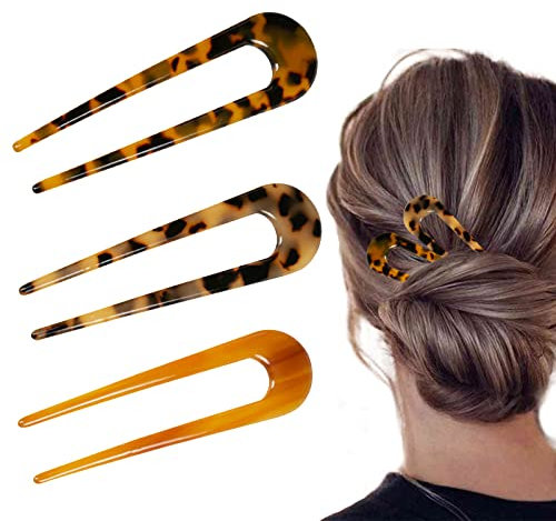 Épingles à Cheveux U Bâton, Épingle à Cheveux en Forme de U Bâton Ondulé Pique À Cheveux Tortue Acétate de Cellulose pour Accessoires de Coiffure Femmes Filles Réutilisable 3 Pièces