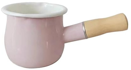 FYUEROPA Enamel Milk Pot, Butter Warmer Non-stick Mini Saucepan, 4 Inch 17 Oz Small Cookware with Wooden Handle(Pink)