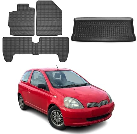 OMAC Fußmatten Kofferraumwanne für Toyota Yaris Schrägheck 2000-05 Gummi 5X | inkl. Kofferraumwanne (Satz), Gummimatten, Automatten, Allwetter, Antirutsch, fahrzeugspezifisches Produkt, wasserdicht