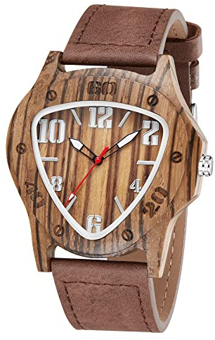 Klassisches Dreieck-Zifferblatt, dunkelbraun, Herren-Holzuhr, Quarz, analog, Lederarmband, Herrenuhren, arabische Ziffern, Zeiger Uhren für Herren, Dunkelbraun, LMW-002-deep brown, Classic