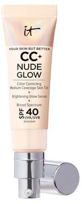IT Cosmetics, Crème CC+ Nude Glow Your Skin But Better, Couvrance Moyenne, SPF40, Enrichi en Peptides, Collagène & Vitamines, Fini Naturel & Lumineux, 32 ml, Teinte : Fair Porcelain