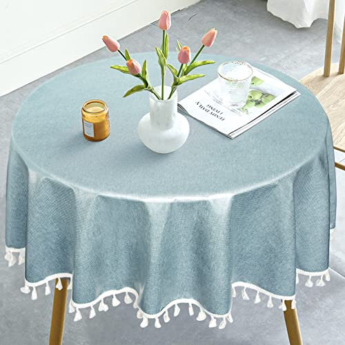 BULANGDE Tischdecke Rund 140cm Leinen TPU Beschichtete Knitterfrei Abwaschbare, Tischdecke Runde Tischtücher Wachstuch Wasserabweisend Fleckabweisende für Küche Esszimmer Esstisch Couchtisch (Blau)
